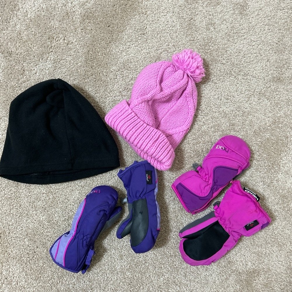 Pink and Black Kids Winter Hat and Glove Set